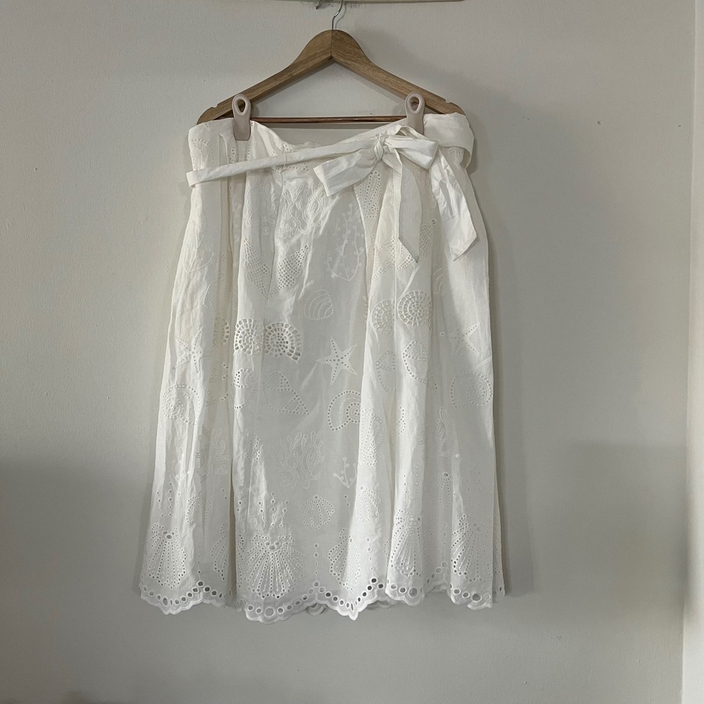 Maeve Anthropologie White Eyelet Seashell Scalloped Midi Skirt Plus Size 20W